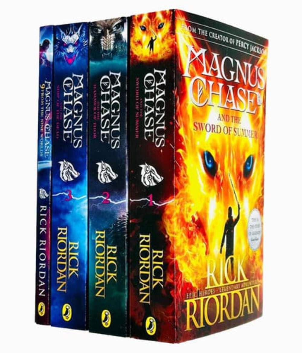 Magnus Chase and the Gods of Asgard 4 Books Collection Set By Rick Riordan (The Sword of Summer, The Hammer of Thor, The Ship of the Dead & 9 From the Nine Worlds) — book cover
