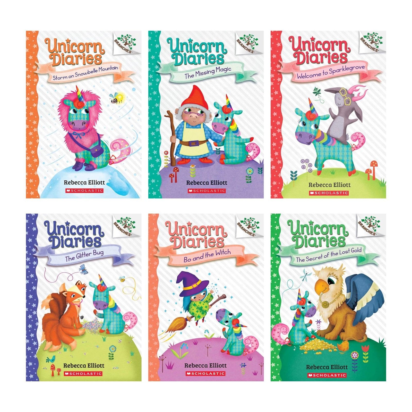 Unicorn Diaries Series 6-Book Set (Book 6 to 11) - Storm on Snowbelle Mountain, The Missing Magic, Welcome to Sparklegrove, The Glitter Bug, Bo and the Witch, The Secret of the Lost Gold — book cover