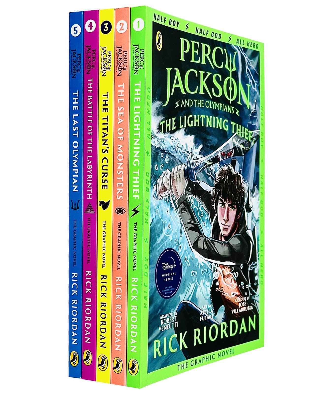 Percy Jackson Graphic Novels Books 1-5 Collection Set: The Lightning Thief, Sea of Monsters, Titan's Curse, Battle of the Labyrinth, The Last Olympian — book cover
